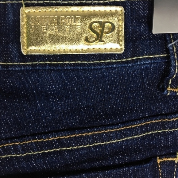 SOUTH POLE Capri Jeans Cuffed Rhinestones Metallic Dark Wash Denim Size 16 Girls - Picture 12 of 14